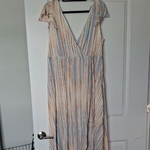 Torrid Cream and Blue Striped Maxi Dress/Romper